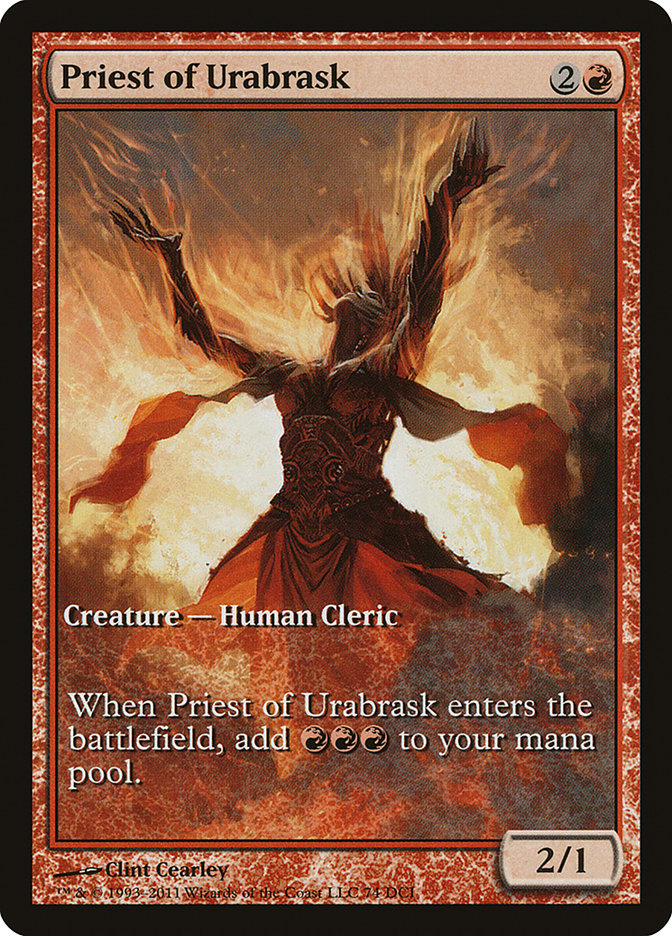 Priest of Urabrask (Game Day) (Full Art) [New Phyrexia Promos] | Exor Games Truro