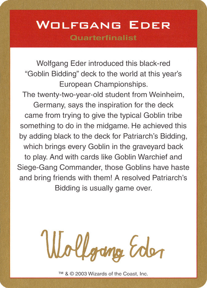 Wolfgang Eder Bio [World Championship Decks 2003] | Exor Games Truro