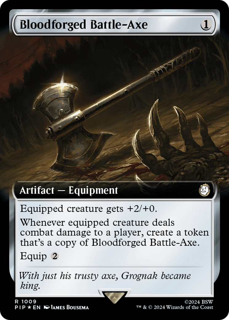Bloodforged Battle-Axe (Extended Art) (Surge Foil) [Fallout] | Exor Games Truro
