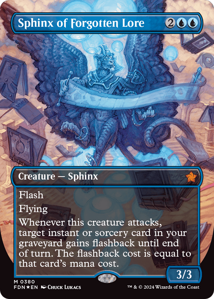 Sphinx of Forgotten Lore (Borderless) (Mana Foil) [Foundations] | Exor Games Truro