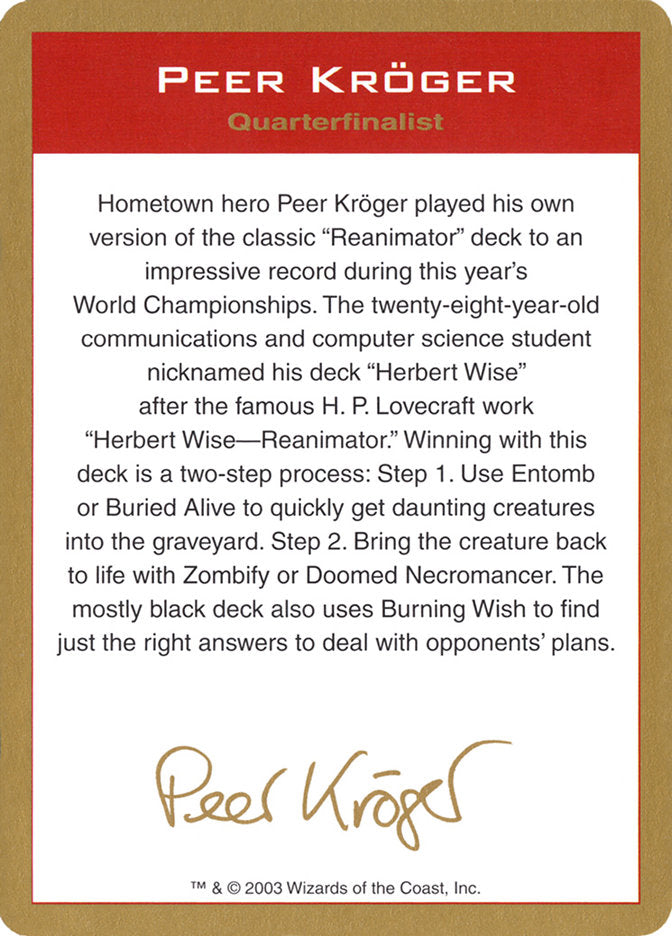 Peer Kroger Bio [World Championship Decks 2003] | Exor Games Truro