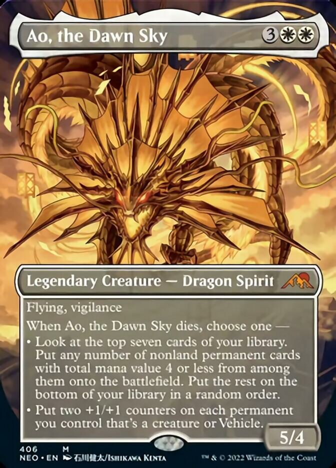 Ao, the Dawn Sky (Borderless Alternate Art) [Kamigawa: Neon Dynasty] | Exor Games Truro