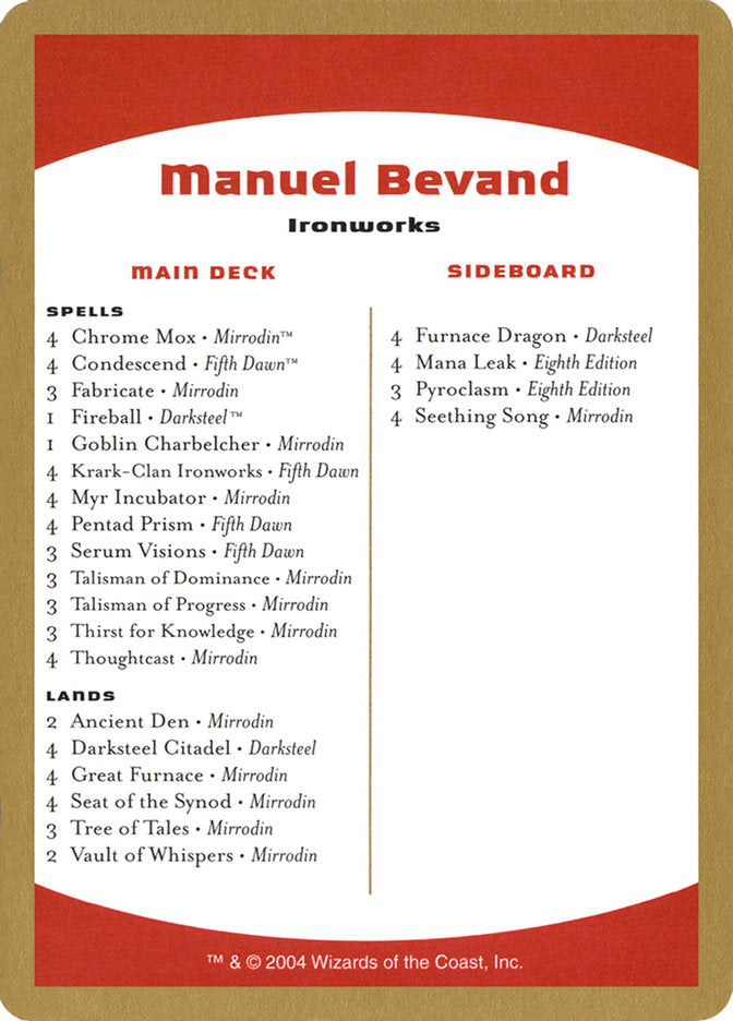 Manuel Bevand Decklist [World Championship Decks 2004] | Exor Games Truro