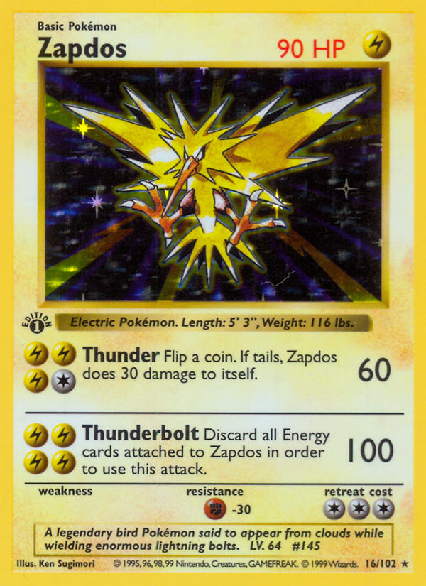 Zapdos (16/102) (Shadowless) [Base Set 1st Edition] | Exor Games Truro