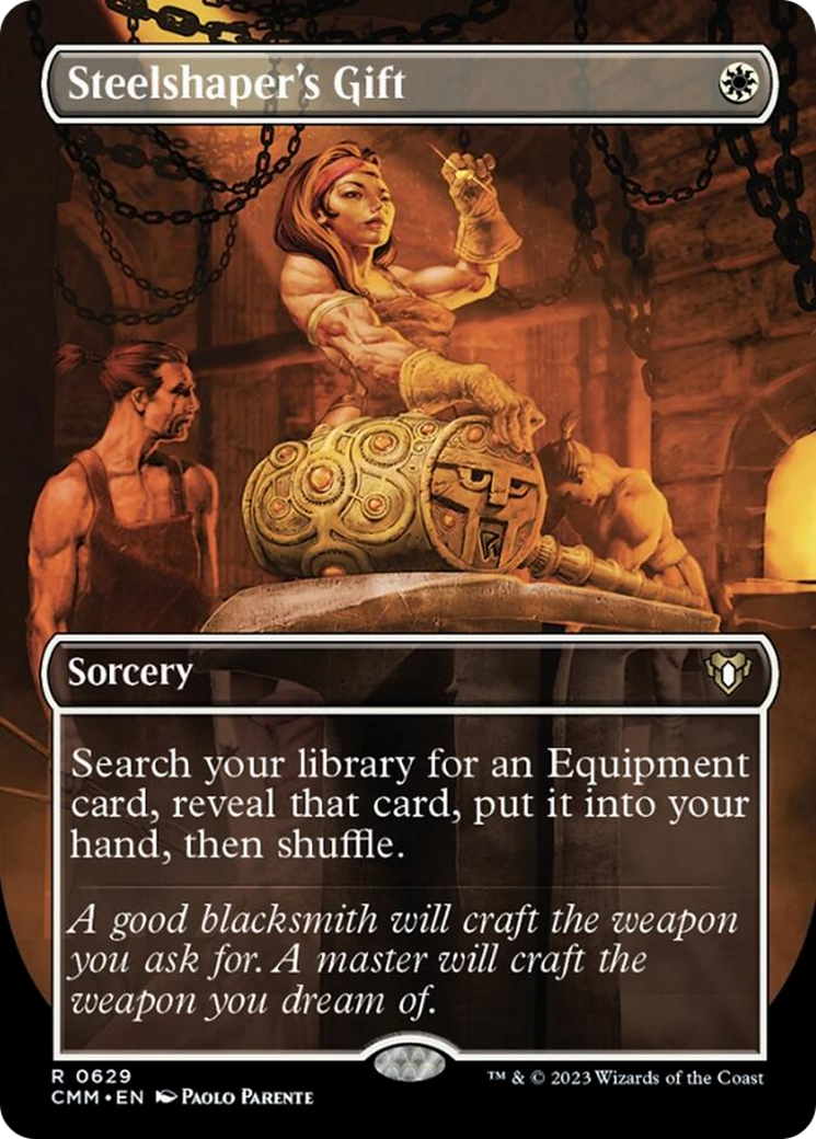 Steelshaper's Gift (Borderless Alternate Art) [Commander Masters] | Exor Games Truro