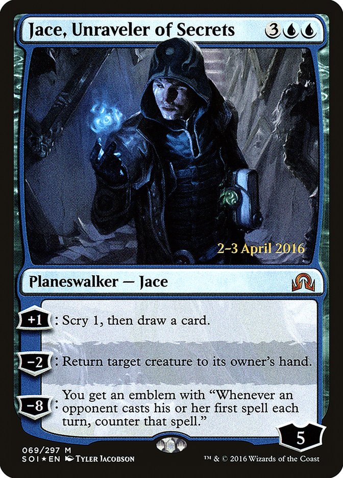 Jace, Unraveler of Secrets [Shadows over Innistrad Prerelease Promos] | Exor Games Truro