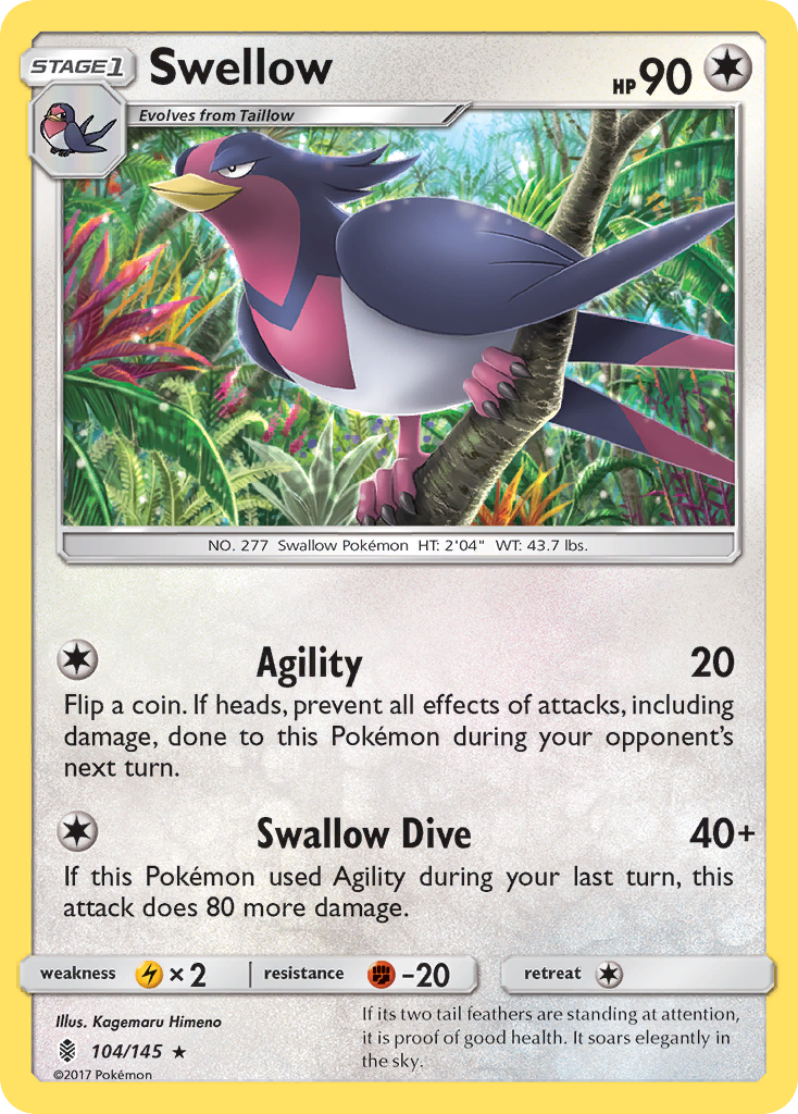 Swellow (104/145) [Sun & Moon: Guardians Rising] | Exor Games Truro