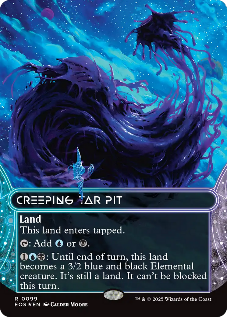 Creeping Tar Pit (0099) (Borderless) (Galaxy Foil) [Edge of Eternities: Stellar Sights] | Exor Games Truro