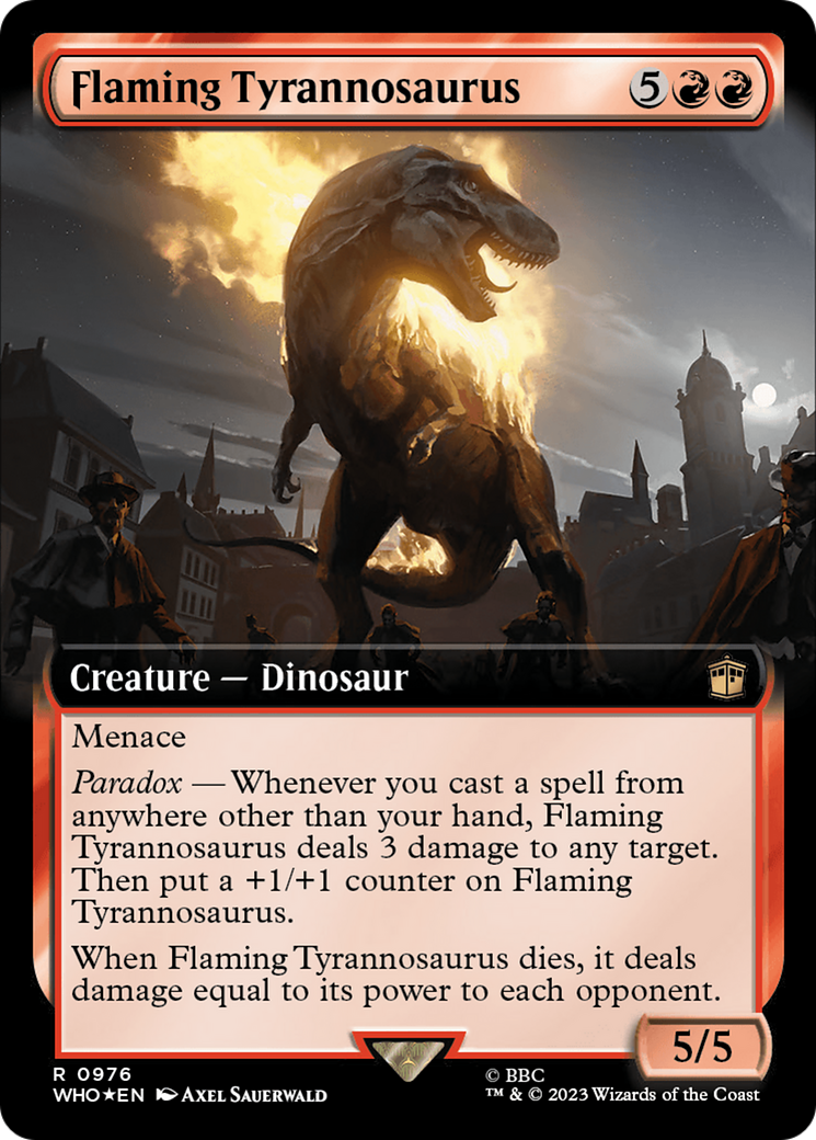 Flaming Tyrannosaurus (Extended Art) (Surge Foil) [Doctor Who] | Exor Games Truro