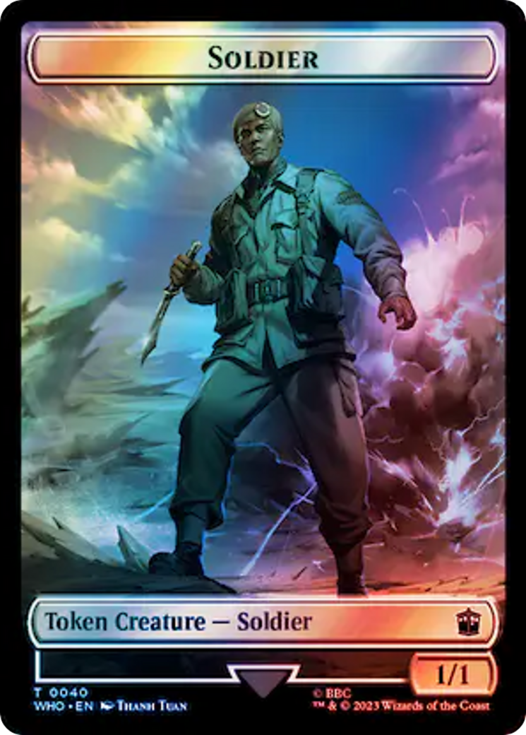 Soldier // Dinosaur Double-Sided Token (Surge Foil) [Doctor Who Tokens] | Exor Games Truro