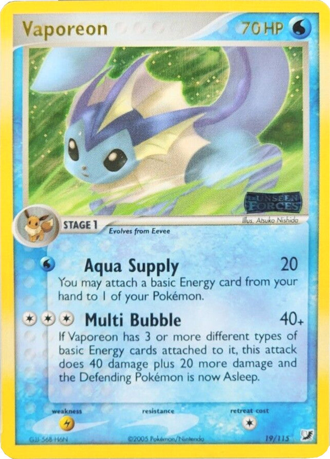 Vaporeon (19/115) (Stamped) [EX: Unseen Forces] | Exor Games Truro