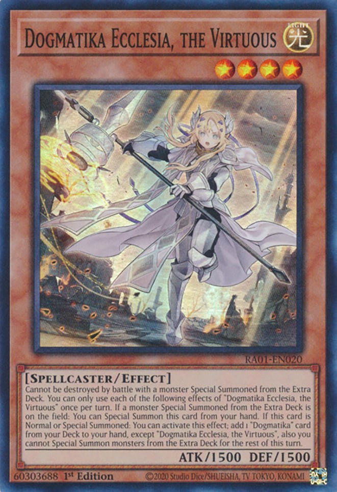 Dogmatika Ecclesia, the Virtuous [RA01-EN020] Super Rare | Exor Games Truro