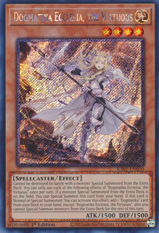 Dogmatika Ecclesia, the Virtuous [RA01-EN020] Platinum Secret Rare | Exor Games Truro