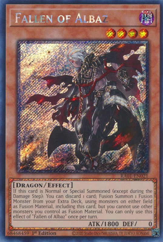 Fallen of Albaz [RA01-EN021] Platinum Secret Rare | Exor Games Truro