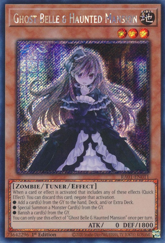 Ghost Belle & Haunted Mansion [RA01-EN011] Platinum Secret Rare | Exor Games Truro