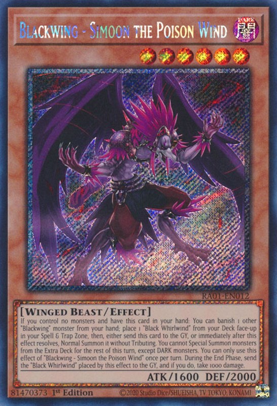 Blackwing - Simoon the Poison Wind [RA01-EN012] Platinum Secret Rare | Exor Games Truro