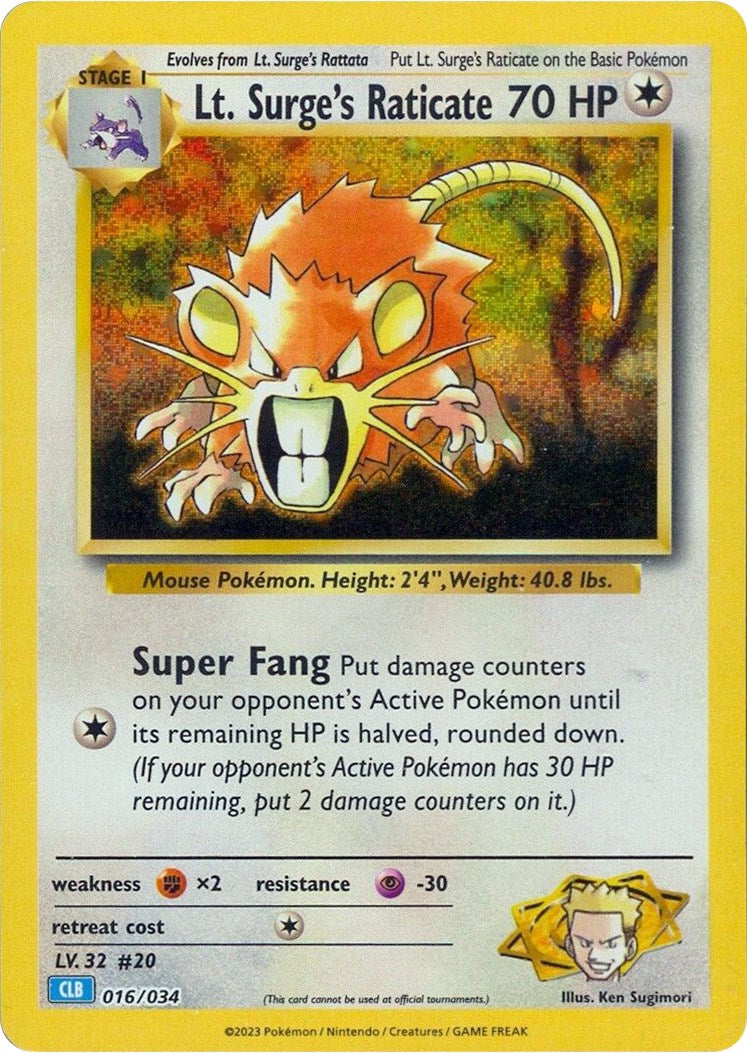 Lt. Surge's Raticate [Trading Card Game Classic] | Exor Games Truro