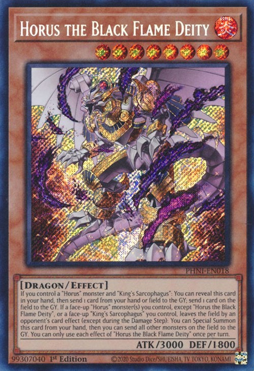 Horus the Black Flame Deity [PHNI-EN018] Secret Rare | Exor Games Truro