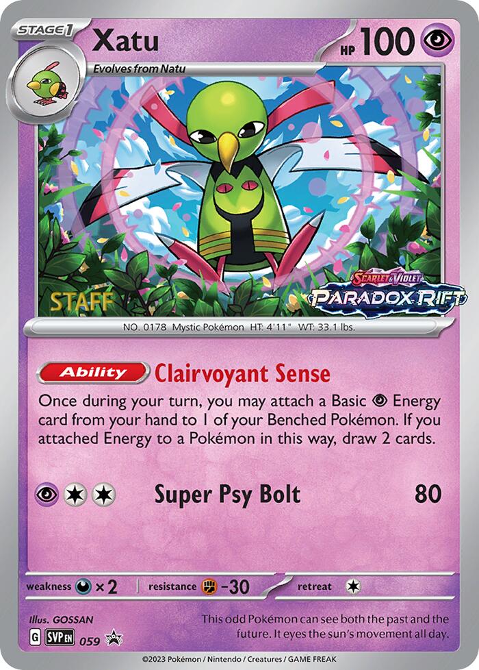 Xatu (059) (Staff Prerelease Promo) [Scarlet & Violet: Black Star Promos] | Exor Games Truro