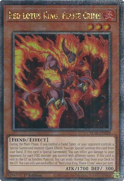 Red Lotus King, Flame Crime (Quarter Century Secret Rare) [BLTR-EN028] Quarter Century Secret Rare | Exor Games Truro