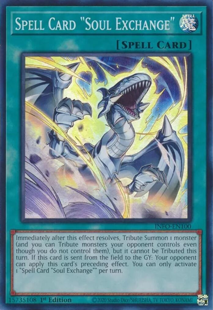Spell Card "Soul Exchange" [INFO-EN100] Super Rare | Exor Games Truro