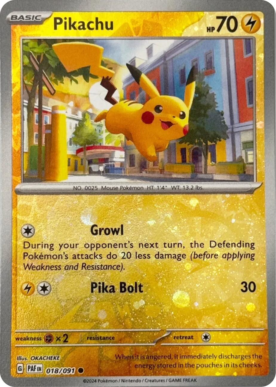 Pikachu (018/091) (Reverse Cosmos Holo) [Scarlet & Violet: Paldean Fates] | Exor Games Truro