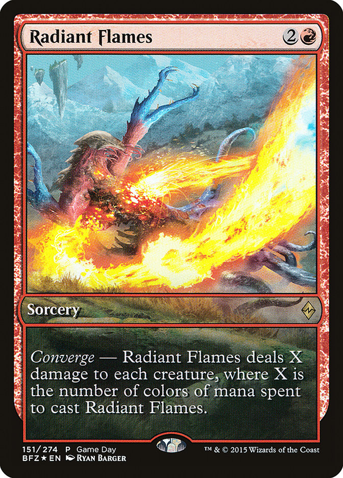 Radiant Flames (Game Day) [Battle for Zendikar Promos] | Exor Games Truro
