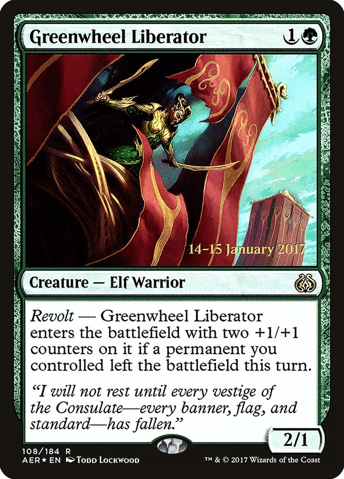 Greenwheel Liberator [Aether Revolt Prerelease Promos] | Exor Games Truro