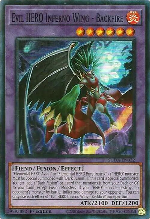 Evil HERO Inferno Wing - Backfire [SUDA-EN032] Super Rare | Exor Games Truro