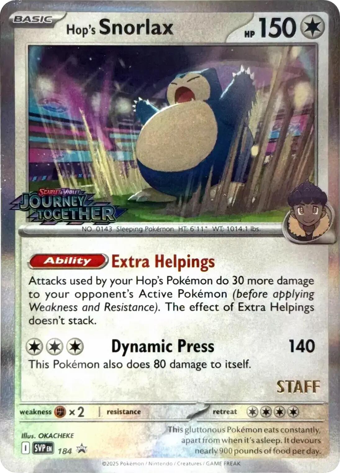 Hop's Snorlax (184) (Prerelease Staff) [Scarlet & Violet: Black Star Promos] | Exor Games Truro