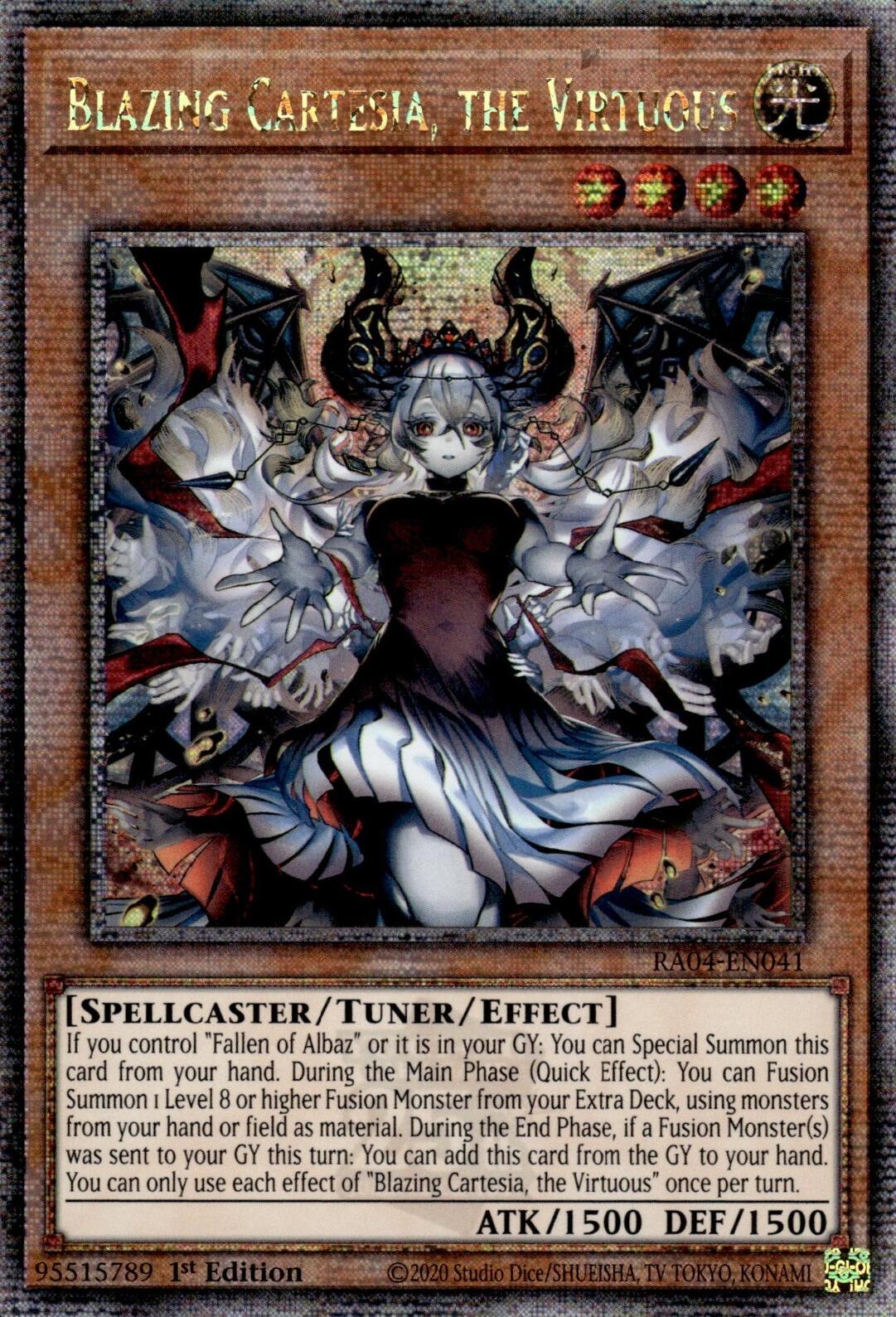 Blazing Cartesia, the Virtuous (New Art) [RA04-EN041] Quarter Century Secret Rare | Exor Games Truro