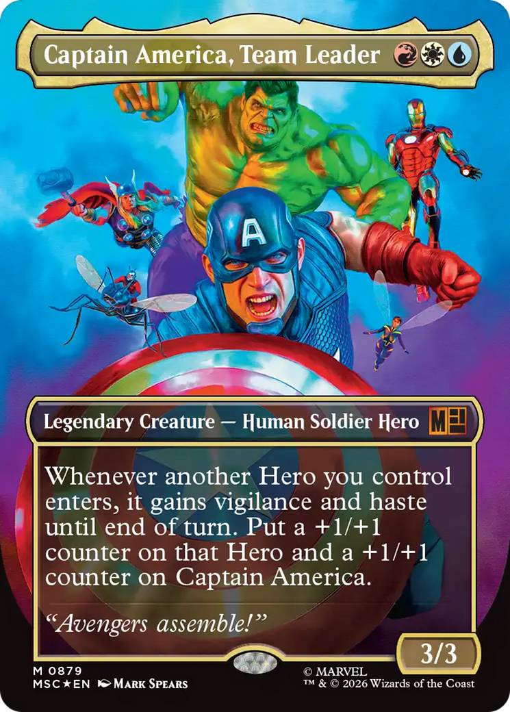 Captain America, Team Leader (Borderless) (Surge Foil) [Marvel Super Heroes Commander] | Exor Games Truro