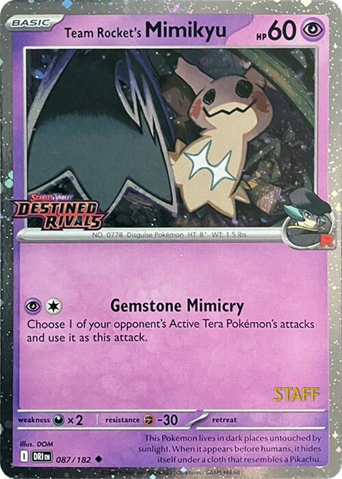 Team Rocket's Mimikyu (087/182) (Prerelease Staff) [Scarlet & Violet: Destined Rivals] | Exor Games Truro