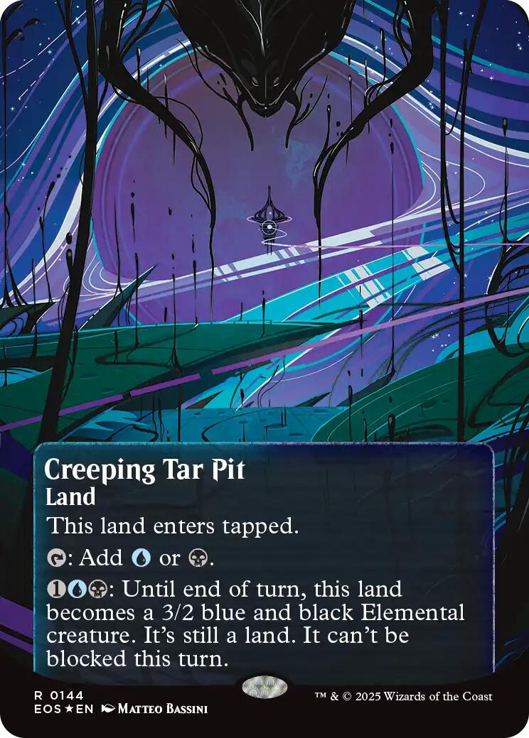 Creeping Tar Pit (0144) (Borderless) (Galaxy Foil) [Edge of Eternities: Stellar Sights] | Exor Games Truro