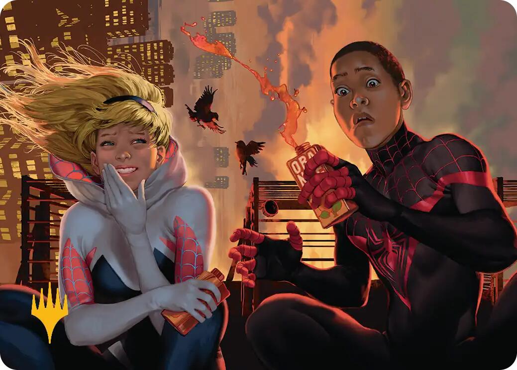 Heroes' Hangout Art Card (Gold-Stamped Planeswalker Symbol) [Marvel's Spider-Man Art Series] | Exor Games Truro