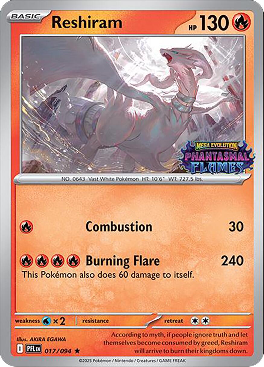 Reshiram (017/094) (Phantasmal Flames Stamped) [Mega Evolution: Phantasmal Flames] | Exor Games Truro