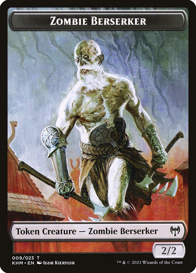 Human Warrior // Zombie Berserker Double-Sided Token [Kaldheim Tokens] | Exor Games Truro