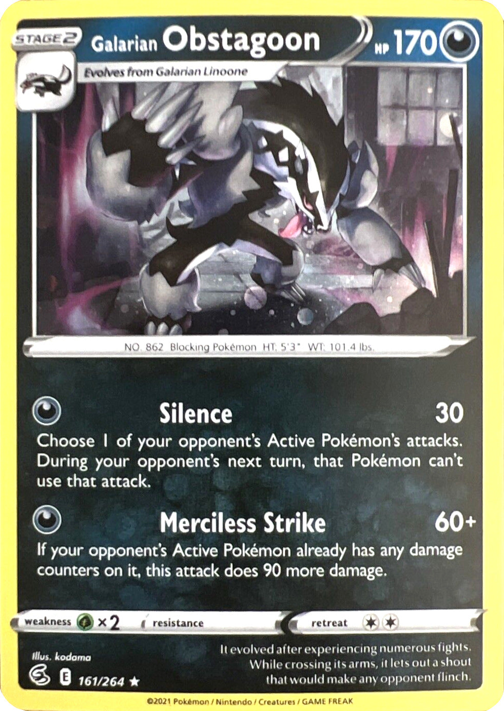 Galarian Obstagoon (161/264) (Cosmos Holo) [Sword & Shield: Fusion Strike] | Exor Games Truro