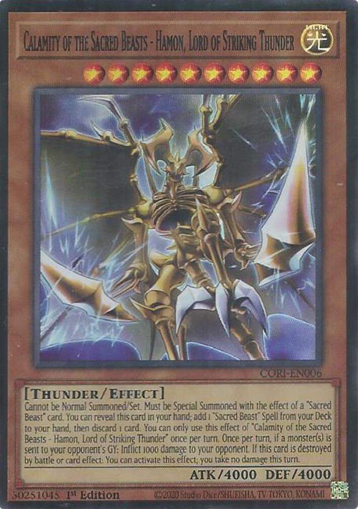 Calamity of the Sacred Beasts - Hamon, Lord of Striking Thunder [CORI-EN006] Super Rare | Exor Games Truro