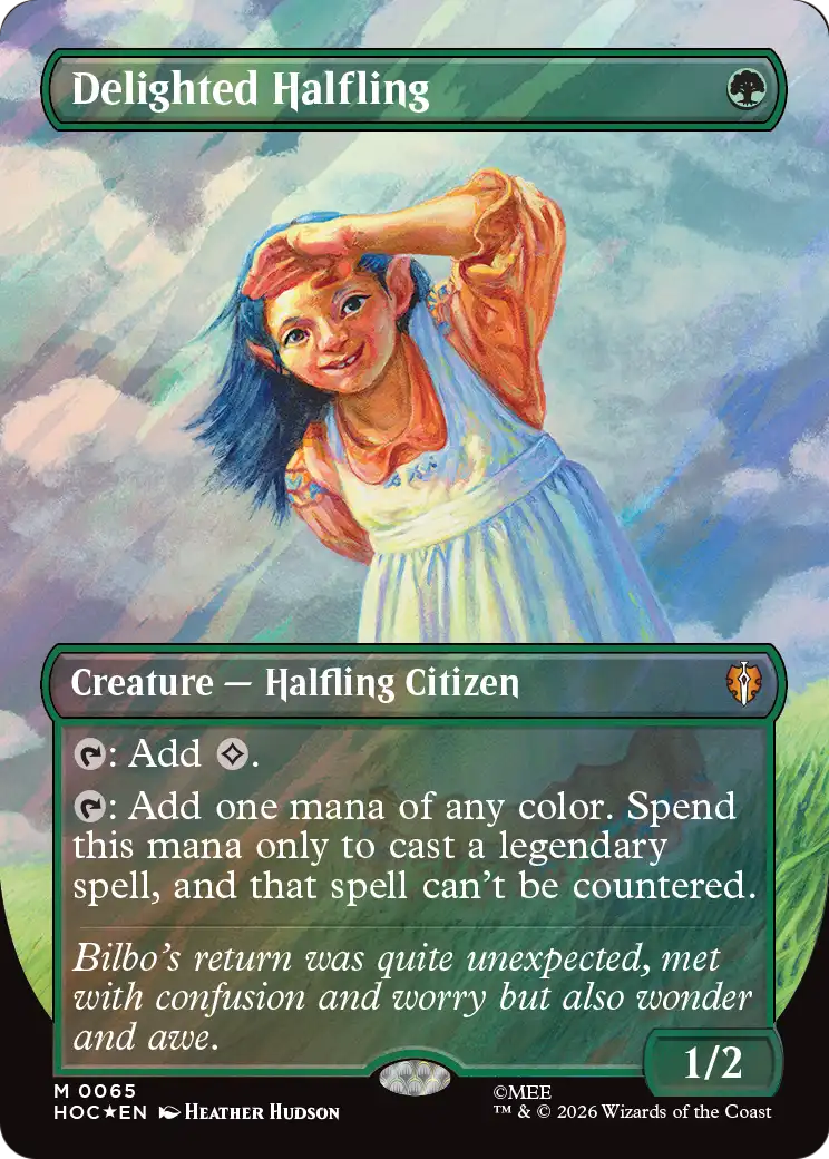 Delighted Halfling (Borderless) (Surge Foil) [The Hobbit] | Exor Games Truro