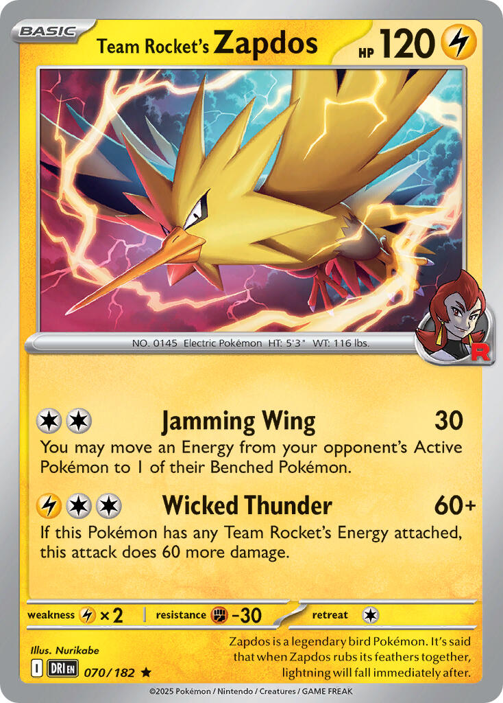 Team Rocket's Zapdos (070/182) (Deck Exclusive) [Scarlet & Violet: Destined Rivals] | Exor Games Truro