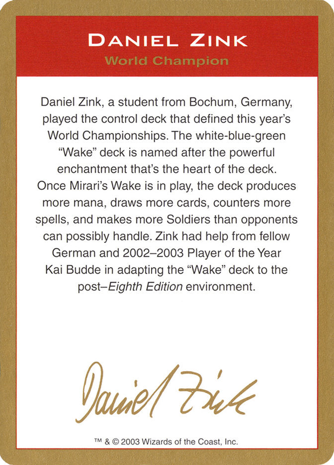 Daniel Zink Bio [World Championship Decks 2003] | Exor Games Truro