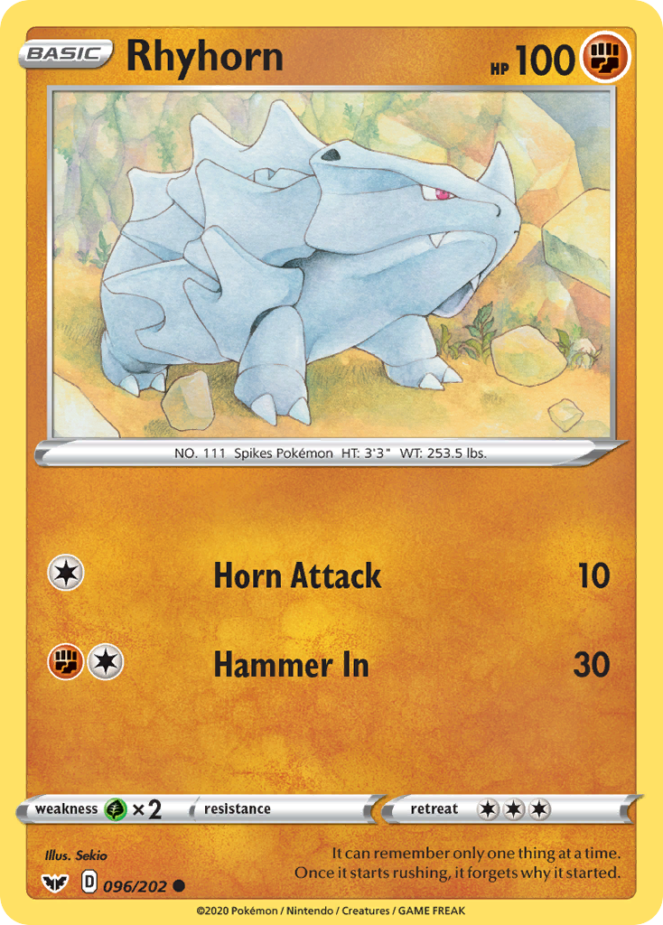 Rhyhorn (096/202) [Sword & Shield: Base Set] | Exor Games Truro