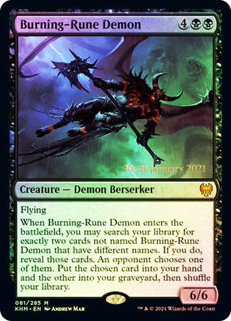 Burning-Rune Demon [Kaldheim Prerelease Promos] | Exor Games Truro