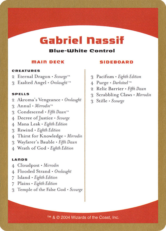 Gabriel Nassif Decklist [World Championship Decks 2004] | Exor Games Truro