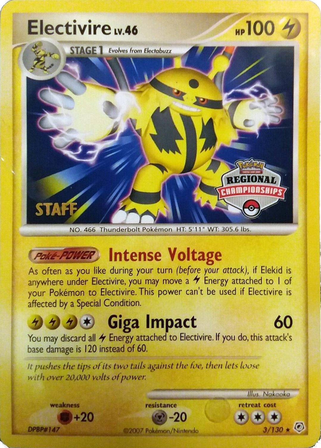 Electivire (003/130) (2008 Staff Regional Championships) [League & Championship Cards] | Exor Games Truro