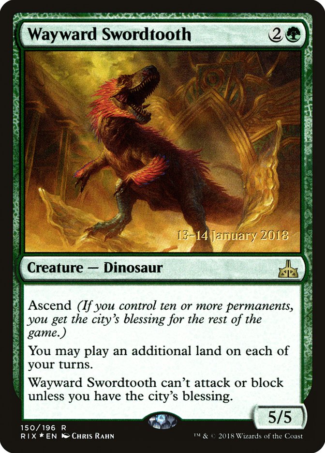 Wayward Swordtooth [Rivals of Ixalan Prerelease Promos] | Exor Games Truro