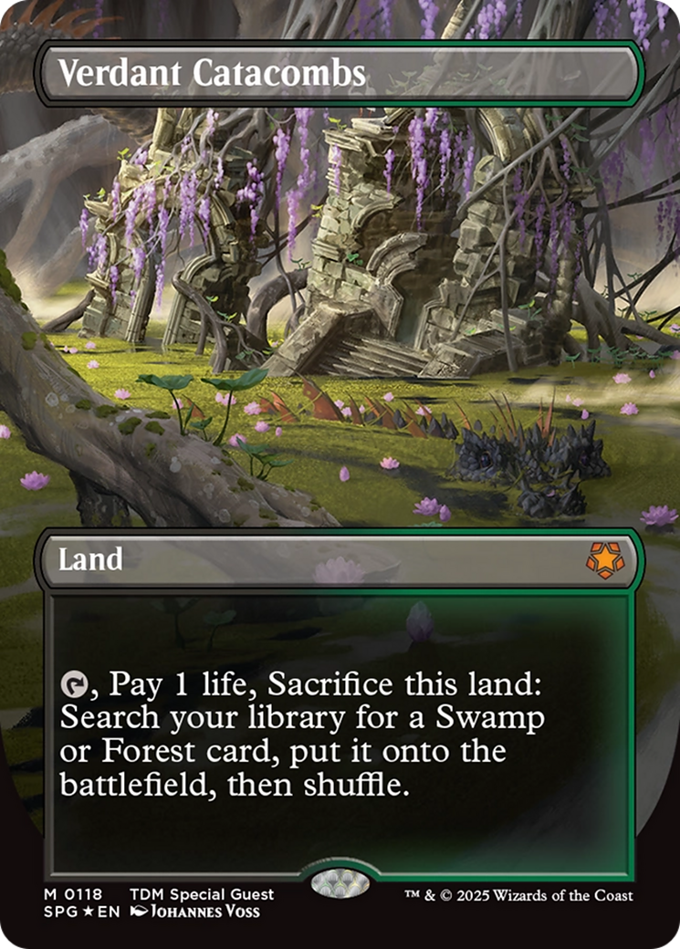 Verdant Catacombs (Borderless) (Dragonscale Foil) [Tarkir: Dragonstorm Special Guests] | Exor Games Truro