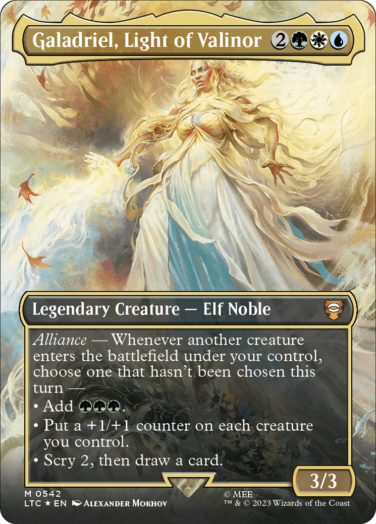 Galadriel, Light of Valinor (Borderless) (Surge Foil) [The Lord of the Rings: Tales of Middle-Earth Commander] | Exor Games Truro