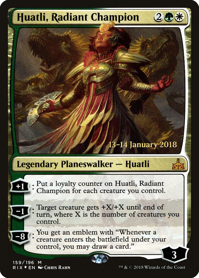 Huatli, Radiant Champion [Rivals of Ixalan Prerelease Promos] | Exor Games Truro